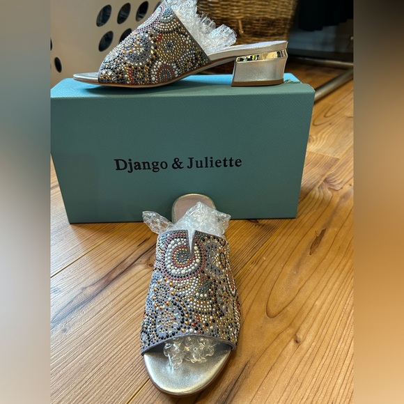 Denim Genuine Suede and leather slip on heeled sandal - Picture 3 of 6